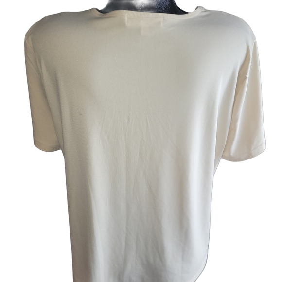 Tradition Cream Colored Short Sleeve Top With Bead Detailed Neckline XL - Picture 6 of 7